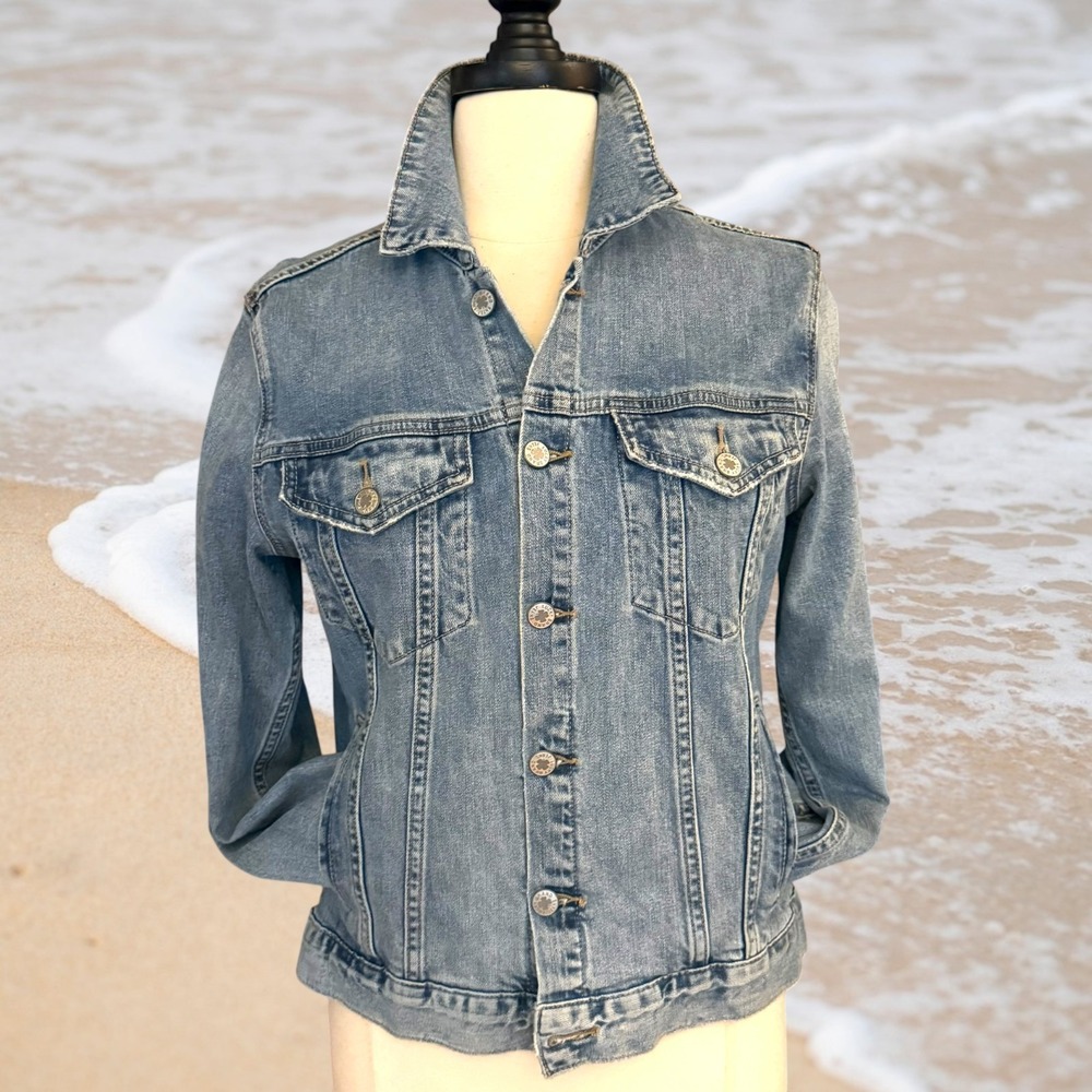 Lucky Brand Los Angeles Tomboy Trucker Jean Jacket Sz L Womens M to L Wash Denim